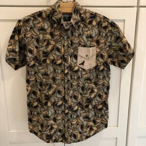 Staple Pigeon Patterned Short Sleeve Button Down Brown Small